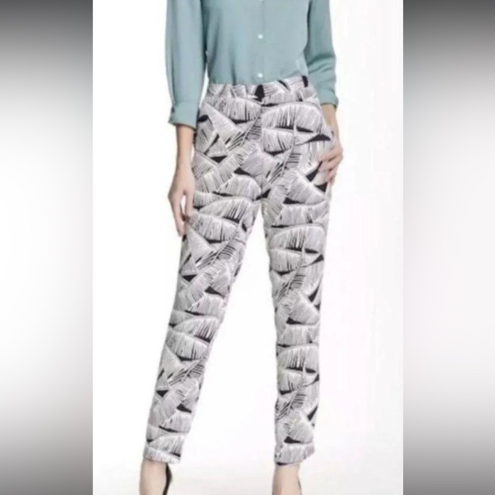 Theory Women's 100% Silk Pull On Pants Elastic Waist Palm Fronds Size Petite XS